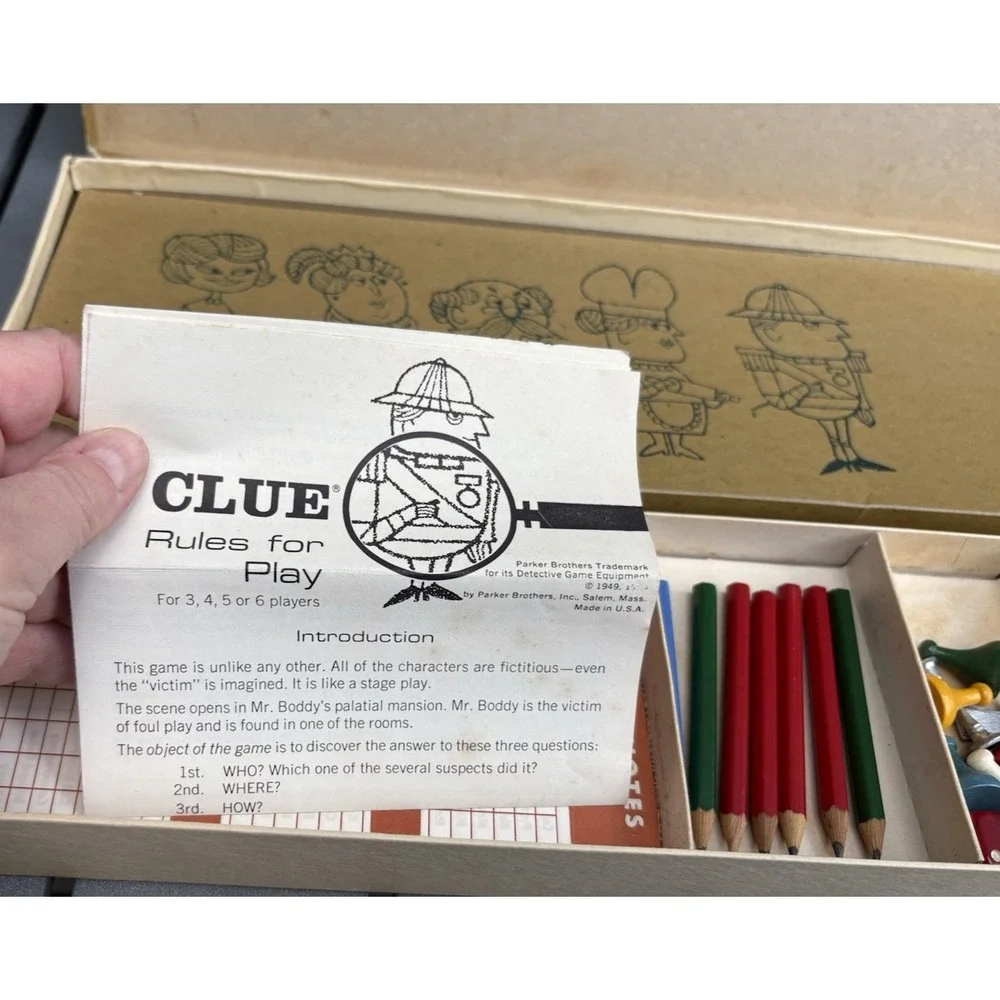Vintage Parker Brothers detective board game Clue 1963 version complete nice box